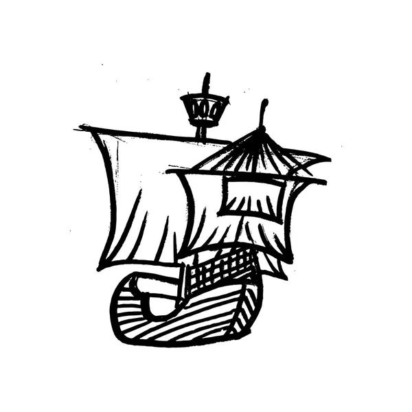 Skizze eines Schiffes mit Segeln — Stockvektor