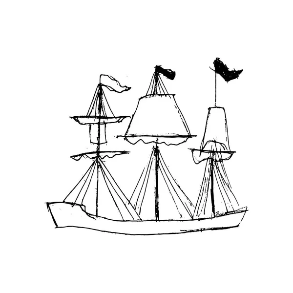 Sketche of ship with sails — Stock Vector