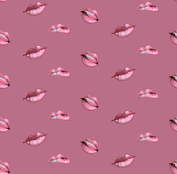 Schema labbra. Modello senza cuciture vettoriale con bacio rosa della donna — Vettoriale Stock