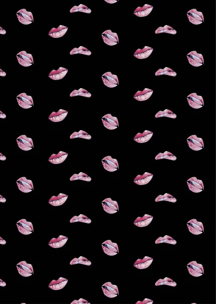 Padrão dos lábios. padrão sem costura com a mulher s rosa beijando lábios planos —  Vetores de Stock