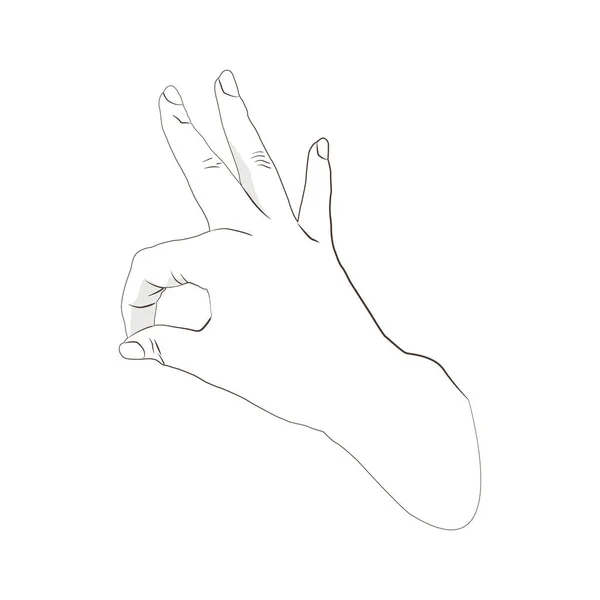Pop Art OK σημάδι χέρι απομονωθεί σε λευκό φόντο. — Διανυσματικό Αρχείο