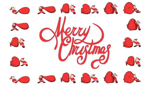 Веселий різдвяний червоний напис і набір Санта Клаус — стоковий вектор