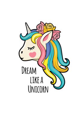 tırnak ile tek boynuzlu at yüz. metin ile komik bir tek boynuzlu at kız vektör portre.