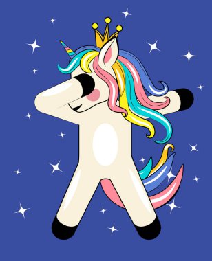 mavi üzerinde yıldız ile sevimli tek boynuzlu at dabbing