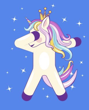 mavi üzerinde yıldız ile sevimli tek boynuzlu at dabbing