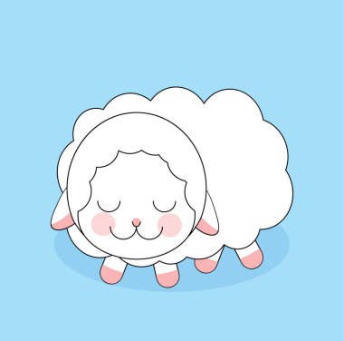 Sevimli karikatür koyun mavi uyku