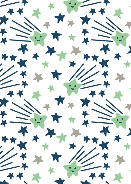 Motif avec étoiles multicolores avec visage heureux — Image vectorielle