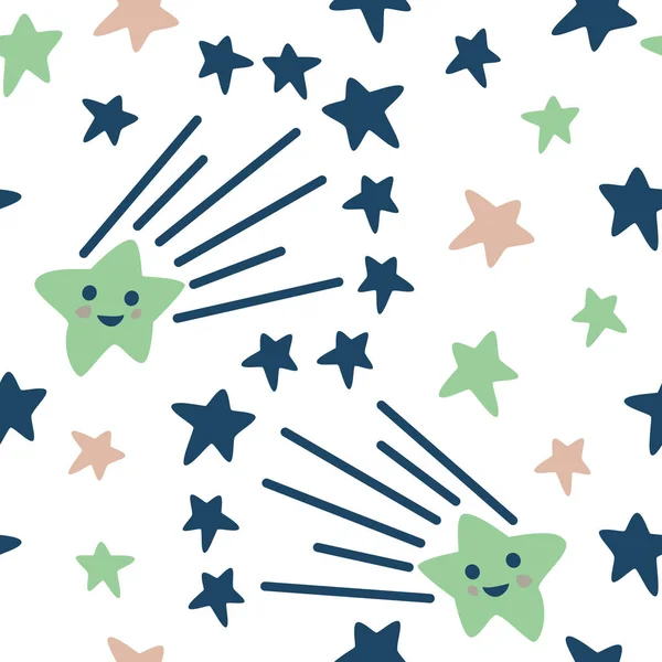 Motif avec étoiles multicolores avec visage heureux — Image vectorielle