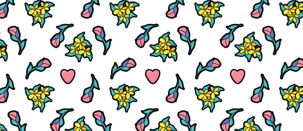 Motif avec fleurs et coeur — Image vectorielle