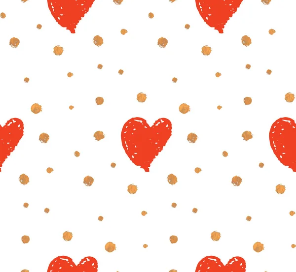 Patrón con corazones rojos y oro — Vector de stock