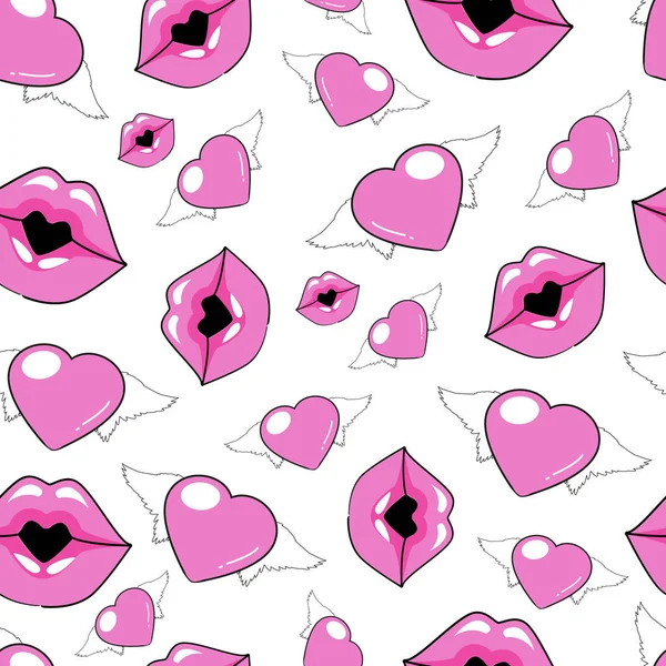Patrón con labios y corazones rosados — Archivo Imágenes Vectoriales