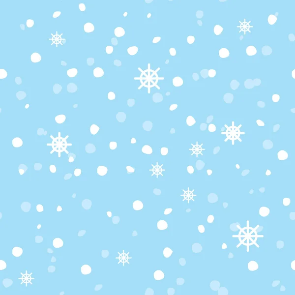 Безшовний візерунок з падаючим снігом на синьому — стоковий вектор