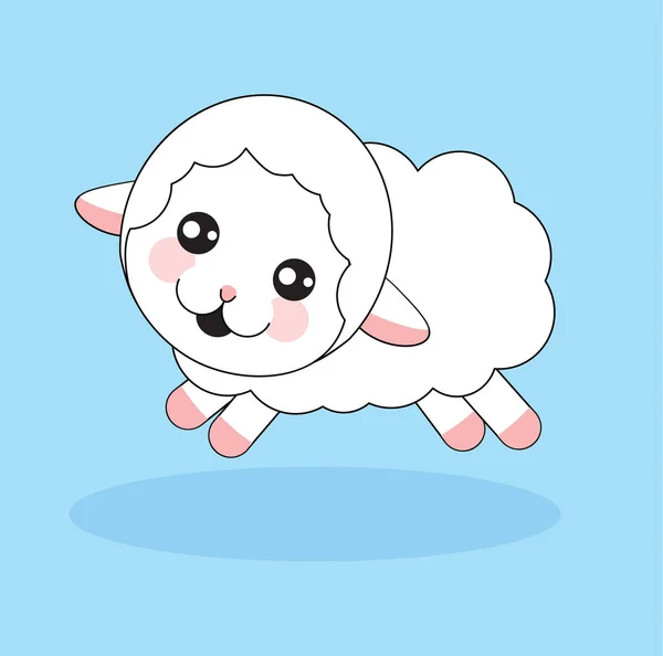 かわいい漫画の羊は青い背景に実行されます。子羊 — ストックベクタ