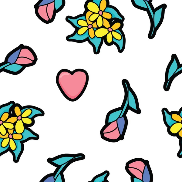 Pattern with flowers and heart — Stock Vector