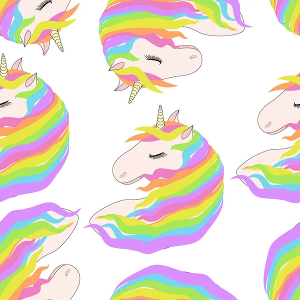 Patrón con caras lindas de unicornios. Unicornios soñadores — Archivo Imágenes Vectoriales