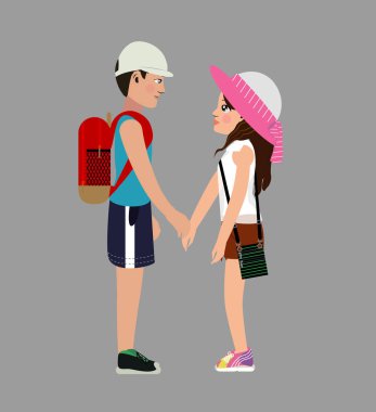 Bir erkekle kız. Beyaz şeffaf bluzlu kız, orta kahverengi saçlı ve kahverengi gözlü sarı spor ayakkabılı