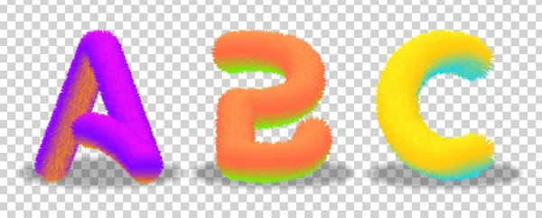 Jeu de lettres A, B, C avec effet fourrure. lettre shaggy — Image vectorielle