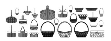 sepetleri farklı türde ayarlayın. Beyaz arka planda siyah çizgi.