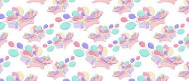 Komik tavşan ve yumurta ile Happy Easter ayarlayın. Yazı