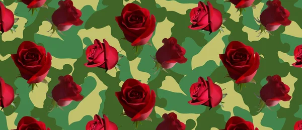 Patrón de camuflaje de moda con rosas rojas — Archivo Imágenes Vectoriales