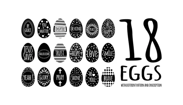 复活节 18 鸡蛋集合与黑色几何模式 — 图库矢量图片