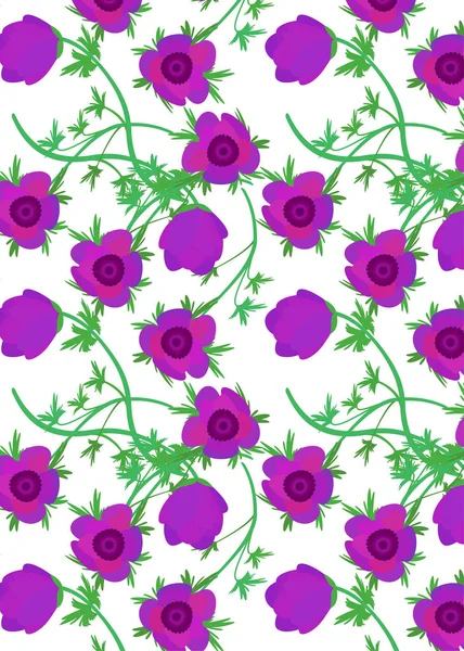 Motif avec fleur Anémone, rose fleur de printemps avec tige — Image vectorielle