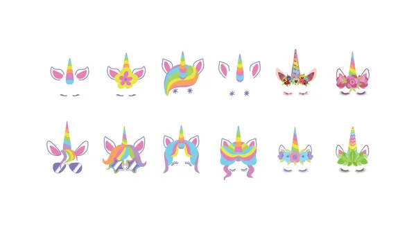 Set unicorn faces untuk decotation foto . - Stok Vektor