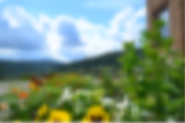 dağlar, çiçekler sarı ve turuncu küçük bir binanın penceresine yakın manzara güneşli yaz hava