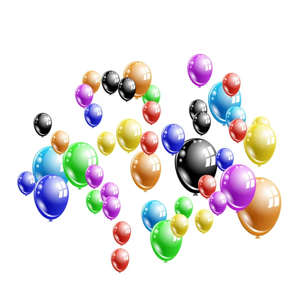 Muchos globos multicolores vuelan hacia arriba — Vector de stock