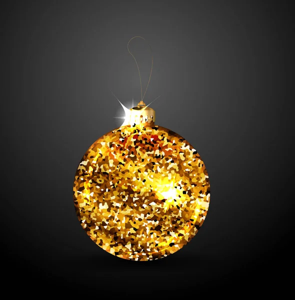 Boule de Noël dorée en paillettes sur un fond sombre — Image vectorielle