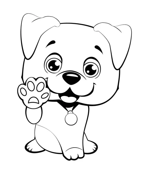 Children vector illustration of funny little Sitting puppy dog raised his front paw and looking up — Stock Vector
