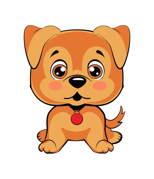 Emoji personagem desenho animado cão envergonhado, tímido e blushes adesivo emoticon —  Vetores de Stock