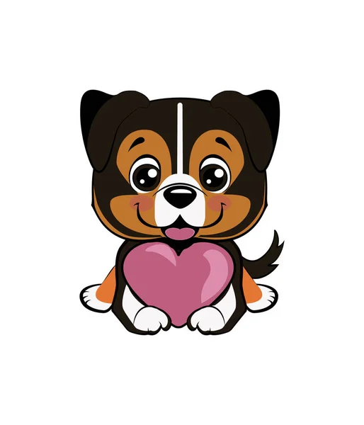 Pequeño, lindo cachorro con corazón. Ilustración vectorial . — Vector de stock