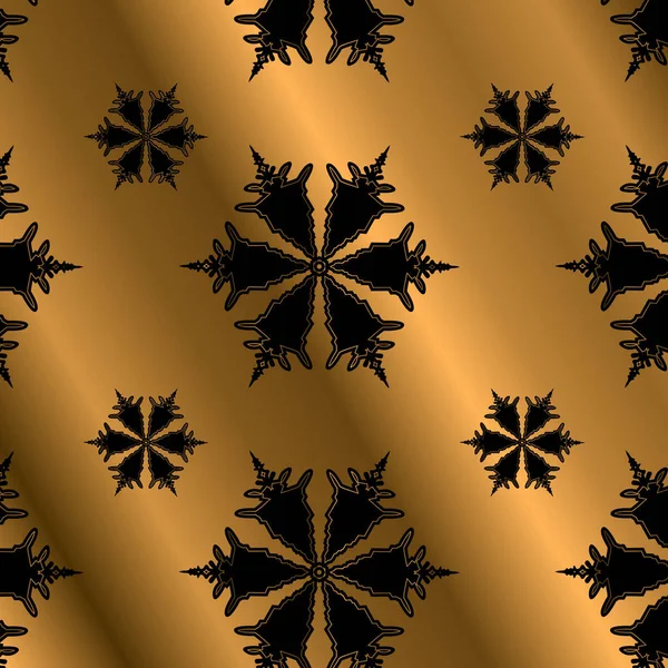 Un motif avec des flocons de neige noirs avec une touche d'or — Image vectorielle