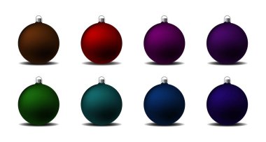 beyaz arka plan üzerinde gölge ile 8 noel topları kümesi. farklı renklerde topları