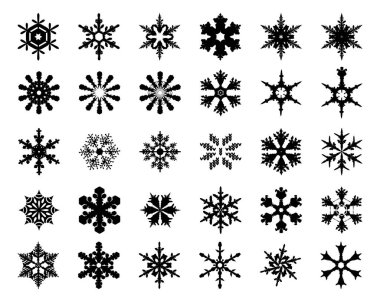 kar tanesi simgeleri kümesi. siyah kar taneleri.