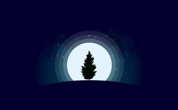 Vector illustratie. Kerstmis. Nacht winter landschap. — Stockvector