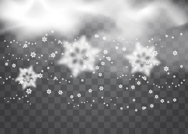 White snowflakes falling through the clouds from top to bottom — 스톡 벡터