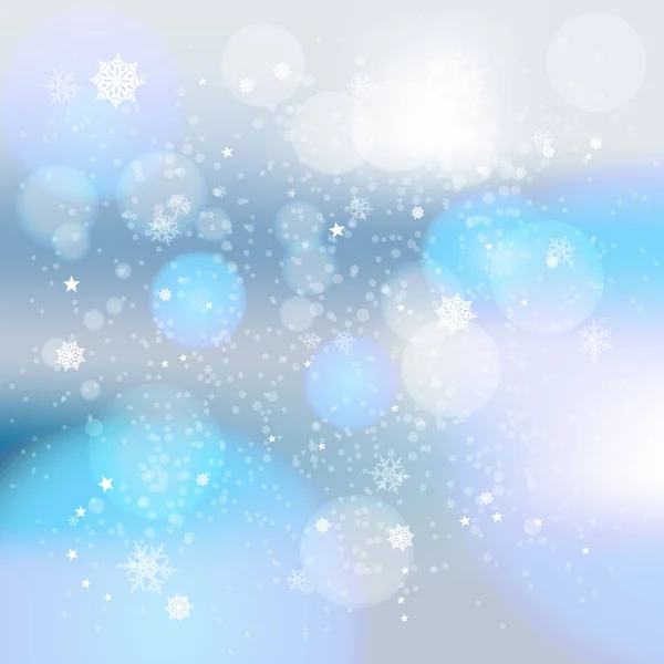 Cielo azul de invierno con nieve que cae, copo de nieve . — Vector de stock