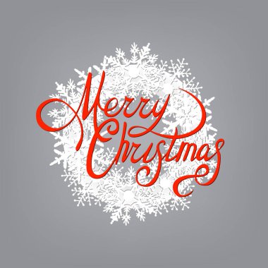 Mutlu Noeller kırmızı yazıt ve beyaz kar taneleri bir çelenk