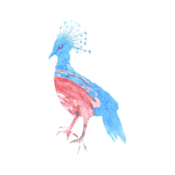 Silueta de paloma coronada con una textura de acuarela azul y rosa — Vector de stock