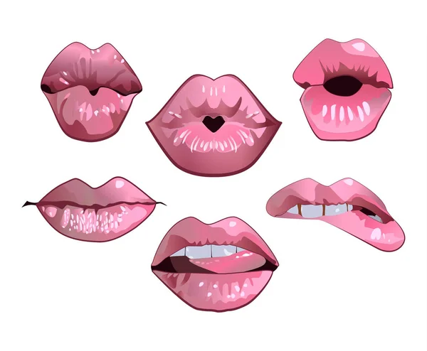 Women lips and mouth flat style icon set — Stock Vector