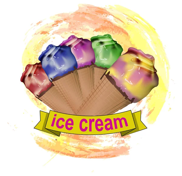 Ice cream cone in waffle cone — Stock Vector