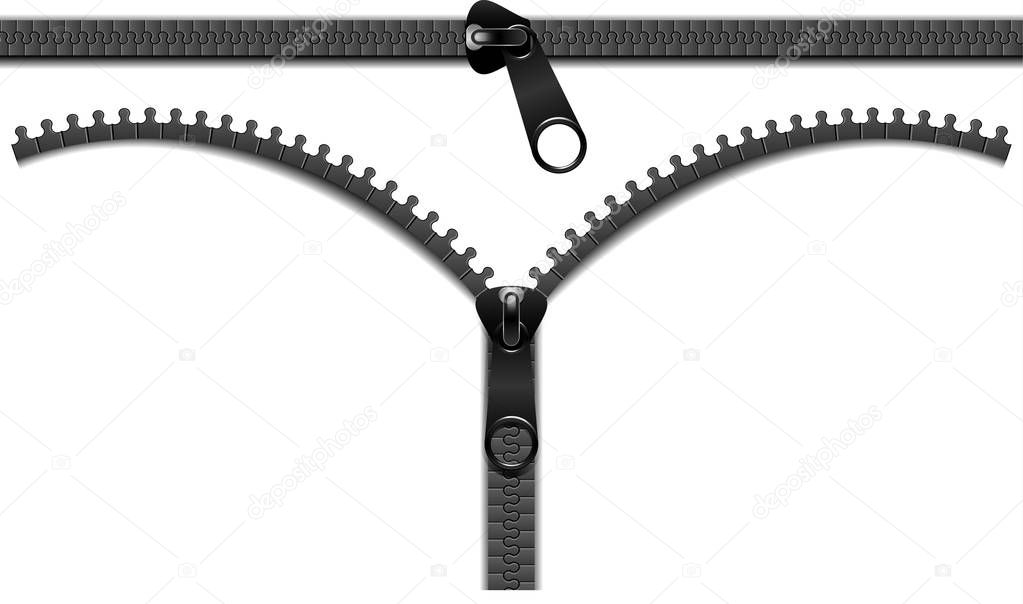 Vector icon closed and open zipper, fastener. Set of zip. buckle
