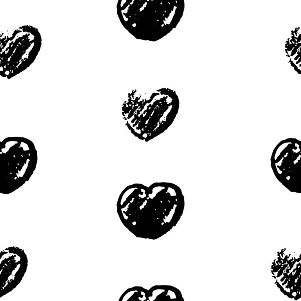Mönster med svart handritade hjärtan på vit bakgrund för alla hjärtans dag, — Stock vektor