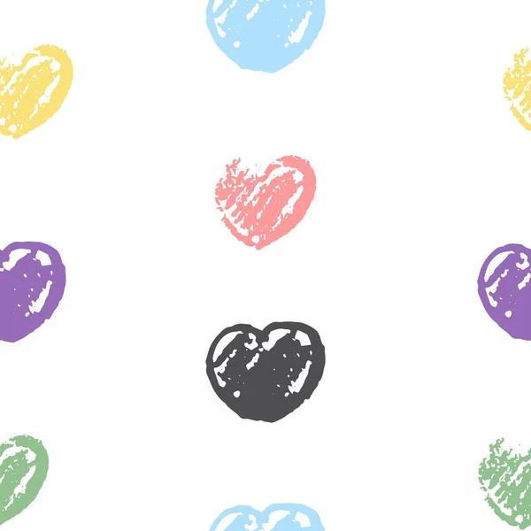 Padrão com mão multicolor corações desenhados para Dia dos Namorados , — Vetor de Stock