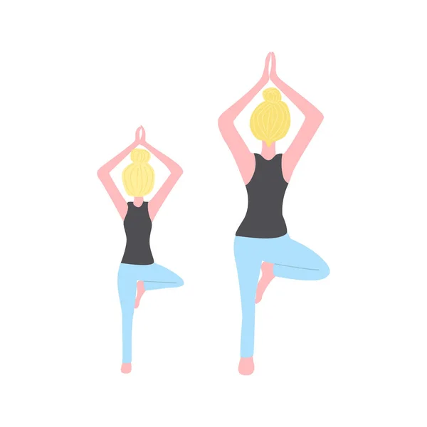 Ibu dengan anak melakukan latihan yoga. Gadis dan ibu memakai pakaian olahraga. Keluarga bahagia. Ilustrasi vektor yoga keluarga . - Stok Vektor