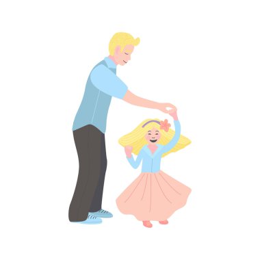 Düz vektör çizimi. Babası kızıyla dans ediyor. küçük bir kız ile adam.