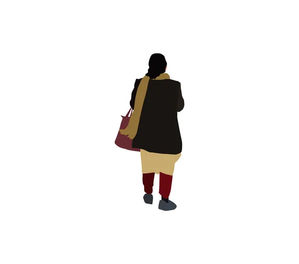 Женщина в полусезонной одежде с шарфом и сумкой — стоковый вектор