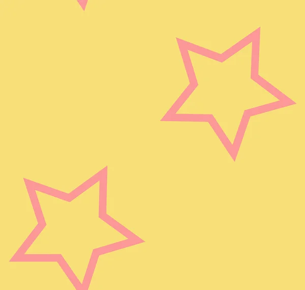 Patrón con estrellas rosadas sobre fondo amarillo . — Vector de stock